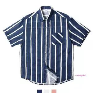 남자데일리셔츠남방 린넨 남성 오버핏 스트라이프 반팔체크 여름 차이나카라 청남방 반팔셔츠vwx301