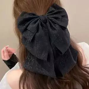 리본 펄 쉬폰 예쁜 집게핀 블랙 헤어 머리핀 X2개 FWCBC398