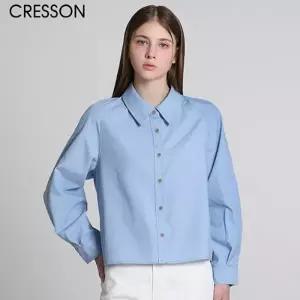 [크레송(CRESSON)] 퀄이다르다! 코튼 크롭 라이트블루 자켓형 셔츠 (택가격:178000원)