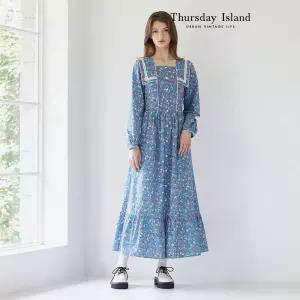[Thursday Island] 배색 레이스 카라 플라워 원피스(T246MOP151W)