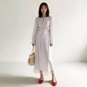 롱스커트 레이어드 포인트 끈 H라인 봄 여름 가을 데일리룩 오피스룩 출근룩
