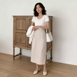 트임 롱 스커트 디링 벨트 치마 봄 가을 하객룩 데이트룩 오피스룩 출근룩