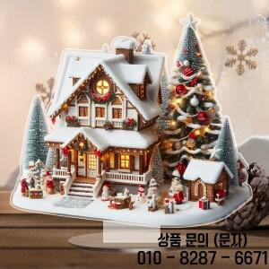 8in 2D 다채로운 크리스마스 Snowhouse 아크릴 탁상 장식 가족 마을 미니어처 휴일 집 선물