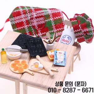 인형 집 크리스마스 엘프 액세서리 세트 베이커 복장 앞치마 요리사 모자 롤링 핀 계란 쿠키 트레이 14세