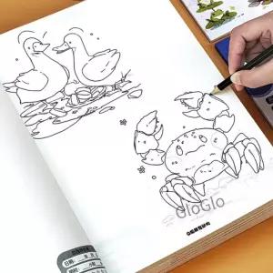 48페이지 만화 캐릭터 동물 라인 아트 드로잉북 초보자를 위한 간단한 손그림 윤곽선 따라 그리기 연습