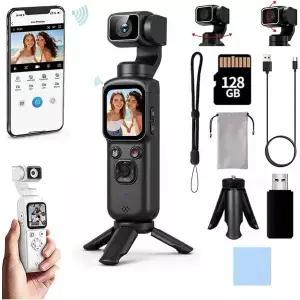 MUOXUEQN 4K Vlogging 카메라 얼굴 추적 기능 핸드헬드 포켓 짐벌 330 회전 렌즈 및 WiFi 1.72 터치 스크린