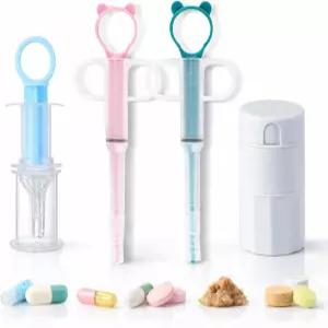TrekaYumo 4팩 고양이 및 강아지용 알약 슈터 반려동물 약 키트 액체 주사기 초크 방지 급식기 계량컵