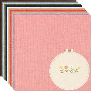 12장 12가지 색상 리넨 자수 원단 미리 재단됨 크기 5.9×5.9 퀼팅 의류 공예 액세서리 스퀘어 스티치 뒷면