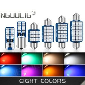 NGOUCIG 2개입 C5W 전구 C10W LED 페스툰 T10 BA9S W5W 5w5 28mm 31mm 램프 레드 블루 웜 화이트 자동차 돔