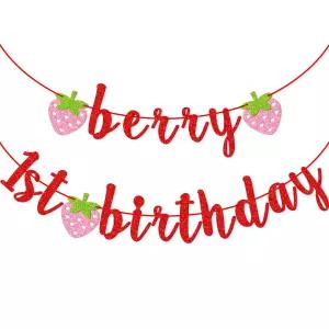 딸기 베리 퍼스트 버스데이 생일 파티 배너 장식