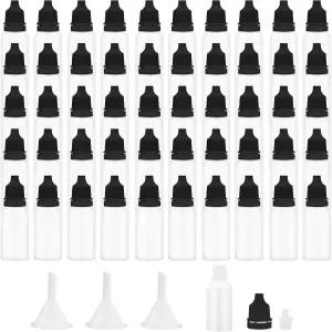 Bcautay 50개입 플라스틱 얇은 팁 드로퍼 병 15ml/0.5oz 3개 깔때기 검정 소형 빈 짜기 액체 보관용 캡과