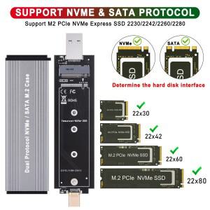 M.2 NVME NGFF SATA 외장 케이스 USB 3.2 타입 C SSD 어댑터 10Gbps 외부 박스 (2230 2242 2280 M Key B&M