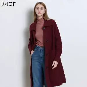 [르오트(LeOT)] 프리미엄 울알파카 하이넥 롱 니트 코트-사이즈다양 (택가격 158000원)