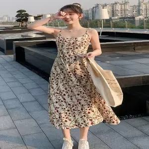 여자 뷔스티에 플라워 롱원피스 나시 꽃무늬 끈조절 끈나시원피스 봄원