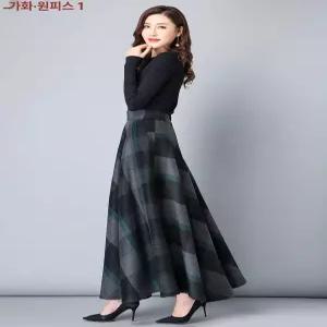 레드 치마 모직 우아한 편한 기모 니트 기념일 체크스커트 체크 연말룩 롱 a라인
