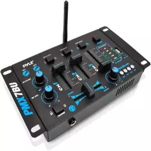 Pyle 무선 DJ 오디오 믹서 - 3채널 블루투스 호환 컨트롤러 사운드 마이크-토크오버 USB 리더 듀얼 RCA