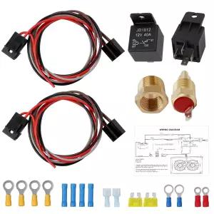 듀얼 전기 라디에이터 팬 릴레이 키트 12V 40AMP 냉각 배선 온도 조절기 스위치 185 175 끄기