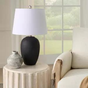 Nurison Home 23인치 블랙 빈티지 스트레스 세라믹 냄비 테이블 램프 침실 거실 끝 흰색 테이퍼드 드럼