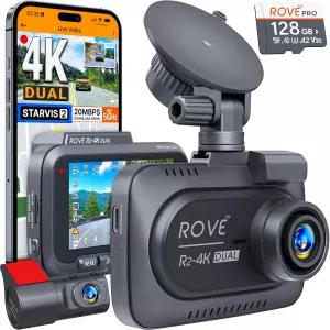 ROVE R2-4K 듀얼 대시 캠 전면 및 후면 STARVIS 2 센서 128GB 카드 무료 포함 5G WiFi - 앱으로 최대