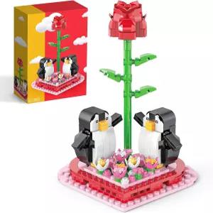 히트토이즈 로즈 발렌타인 플라워 빌딩 블록 세트 281+PCS 레드 부케 미니 성인 여성 청소년 실내 홈