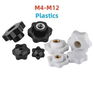 베이클라이트 핸드 노브 헤드 엄지 너트 M4-M12 스루/블라인드 홀 플럼 핸들 스타 플라스틱 내열성 블랙/화