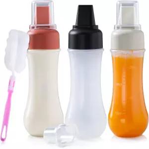 세정 브러시가 포함된 3팩 스퀴즈 조미료 병 소스용 플라스틱 스퀴트 300ml 10온스 - 케첩 머스타드