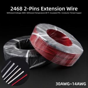 2핀 와이어 전기 구리 케이블 28 26 24 22 20 18 16 AWG LED 스트립 램프 조명 PVC 연장 코드 흰색 검정색