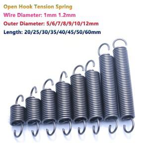 5pcs 와이어 직경 1mm 오픈 후크 인장 스프링 풀백 코일 연장 드래프트 OD 5/6/7/8/9/10/12mm