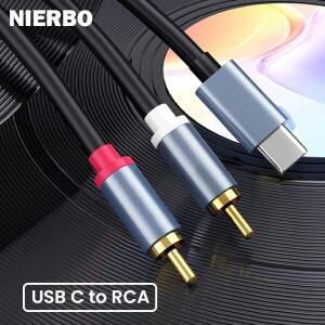 NIERBO USB C-2RCA 수 잭 플러그 어댑터 수-수 Y RCA 분배기 자동차 보조 스테레오 스피커 앰프 코드