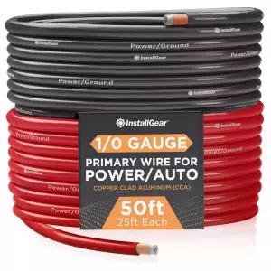 InstallGear 1/0 게이지 와이어 50피트 구리 클래드 알루미늄 CCA - 배터리 케이블 자동차 앰프 전원 및