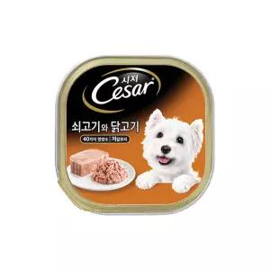 시저 강아지 사료 캔 쇠고기와 닭고기 24개입