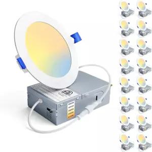 엔시니어 16팩 4인치 LED 오목 천장 조명 조광성 2700K-5000K 5CCT 750LM 9W 120V 고휘도 캔리스 웨이퍼