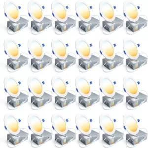 엔시니어 24팩 4인치 LED 오목 천장 조명 조광성 2700K-5000K 5CCT 750LM 9W 120V 고휘도 캔리스 웨이퍼