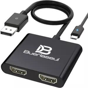 DisplayPort to Dual HDMI 스플리터 4K@60Hz USB-C 전원 지원 1.4 MST 허브 DP 1 in 2 Out 듀얼 모니터용