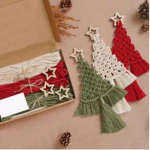 mdgfge 3개 세트 크리스마스 트리 DIY 마크라메 키트 직조 보헤미안 장식용 행잉 오너먼트 조립 완료