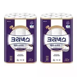 크리넥스 천연펄프 3겹 데코앤소프트 화이트, 25m, 30롤, 2개