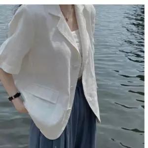 자켓 오버핏 여성 쓰리버튼 반팔 여름 린넨 아우터 재킷 하프
