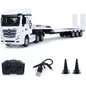 HUINA 1/64 RC 트랙터 트럭 9900 3축 플라스틱 세미 플랫베드 트레일러 RTR 라이트 사운드 이펙트 수동