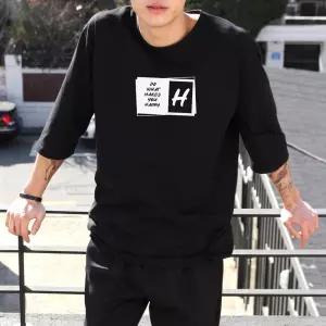 5부 롱반팔 해피 티셔츠 빅사이즈 남여공용 티셔츠 커플티 면티 순면 20수 4XL 남자반팔티 여름반팔티