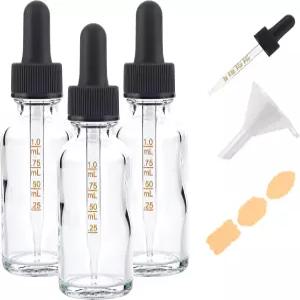Poadool 1온스 30ml 투명 유리병 눈금이 있는 스포이드 포함 3개 세트 유리 더 강한 흡입력 색이 바래지