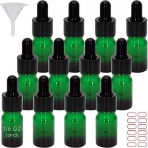 REUJIHXY 12개입 5ml 0.17oz 유리 스포이드 병 누수 방지 에센셜 팅크 피펫 포함 및 화장품용 휴대용 리필