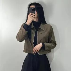 [라일리여성의류] Rly 절개 자켓 무스탕 유니크 카라넥 지퍼 세미크롭