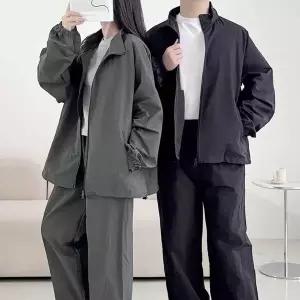 남자 여자 깔끔 무지 간편 외출 하프넥 긴팔 집업 자켓 오버핏 여성 정장 가을 간절기 트위드
