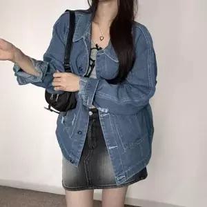 여성 빈티지 패션 루즈핏 스타일 간절기 데님 자켓 항공 점퍼 가죽 자켓 차이나카라 얇은 잠바 야구 롱