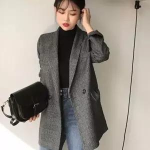 [하프클럽/]가을 간절기자켓 소매 롤업 체크 여성 캐주얼