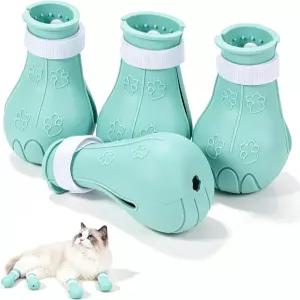 긁힘 방지를 위한 4개 세트 고양이 장갑 실리콘 신발 발톱 커버 반려동물 발 보호용 부드러운 보호대 그린