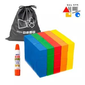 샘통 쌓기나무 2.5cm 100p(칼라) 주머니 목공풀 포함/우드블럭/우드블록/원목블록/입체블럭/정육면체교구