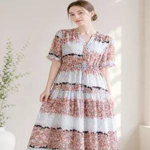 [레코브][레코브] 브이넥 플라워 패턴 원피스(LC31D6OP534X)