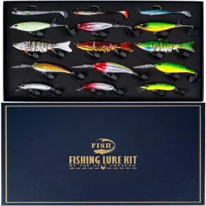 남성용 낚시 미끼 키트 프리미엄 선물 상자가 포함된 15PCS 베이스 세트 트라우트 파이크 연어용 하드 및
