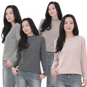 티셔츠 스트라이프 양면기모 단가라 겨울목폴라 여성 목폴라니트티 라운드넥티 반목 61WFFY3CI